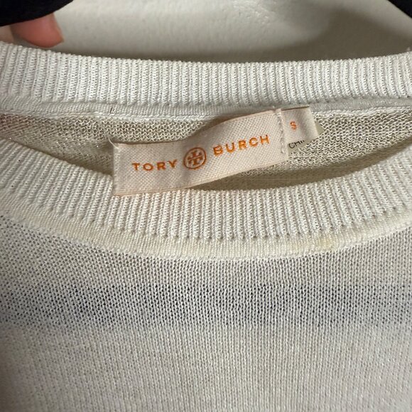 Tory Burch Women's Small Cream White Striped Metallic Knit Long Sleeve Top Cozy‎ - Picture 4 of 5